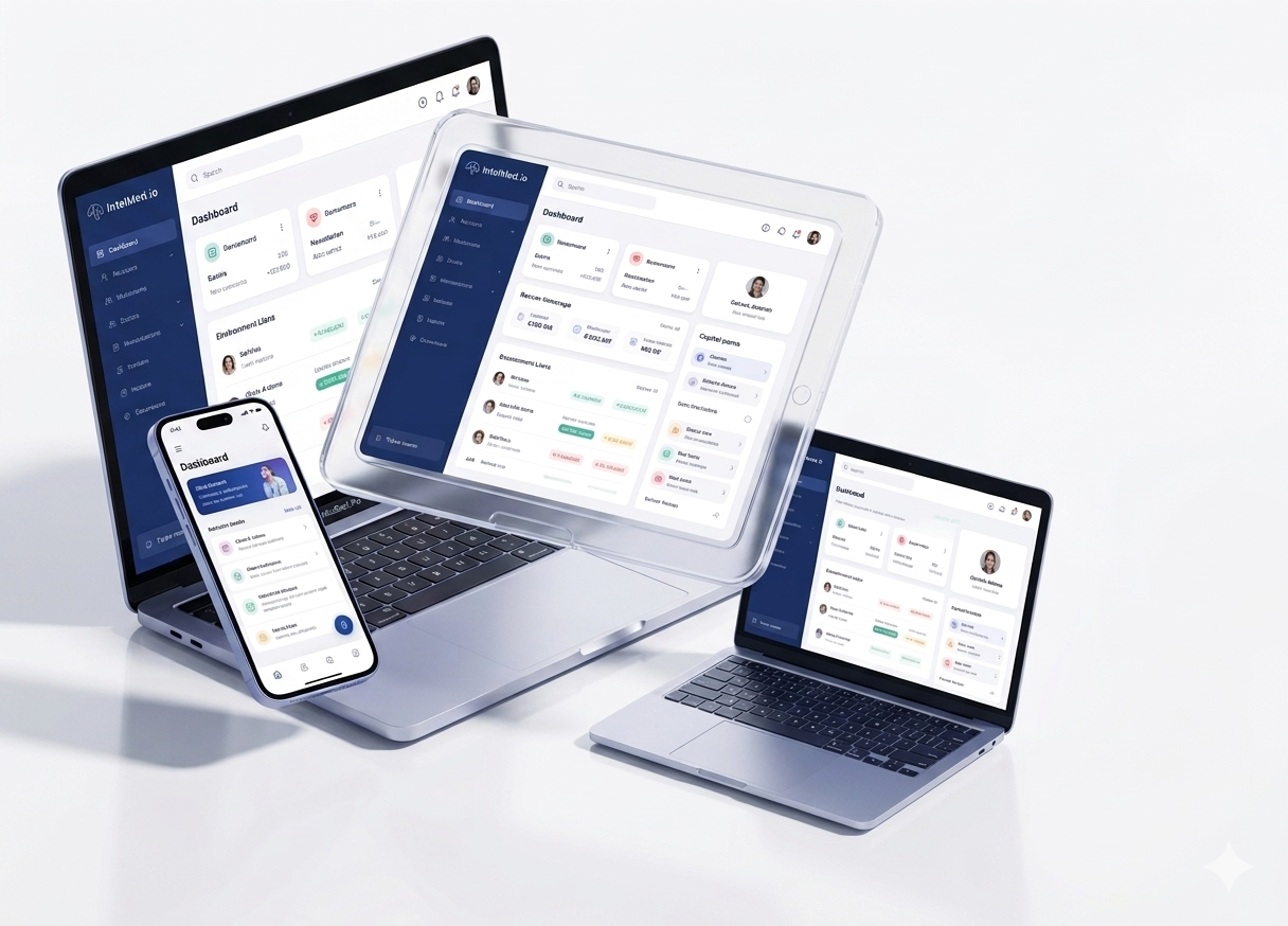 Healthcare technology devices showing dashboard views